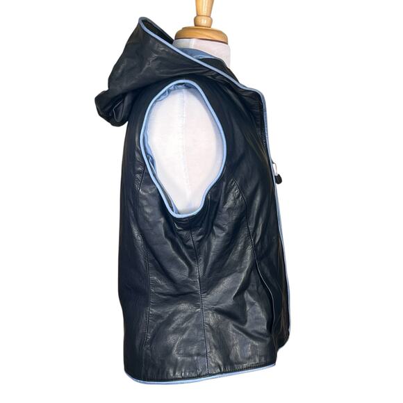 Wilson’s Women’s Black Leather Lined Maxima Zippered Vest with Hood Size Large - Picture 4 of 11